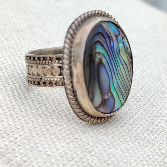 Antique sterling paua shell ring - Picture 5 of 6